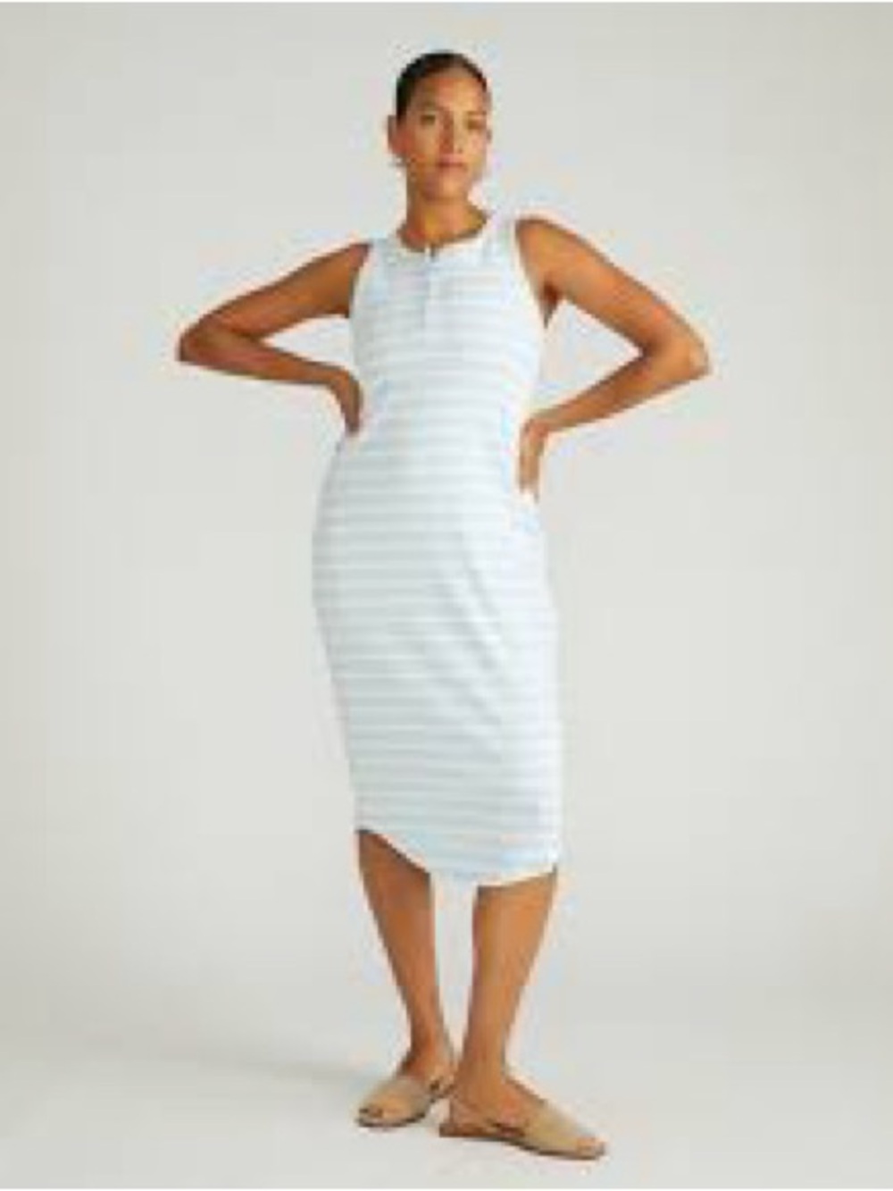 Universal Standard Light Blue and White Striped Sleeveless Midi Dress